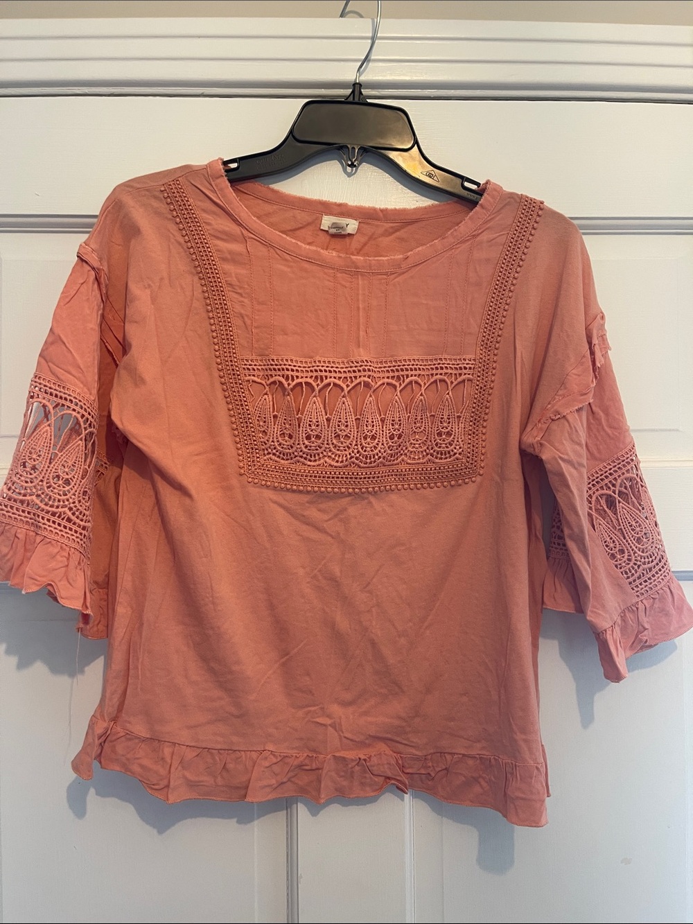 Women's Crochet-Trim Blouse in Coral Pink